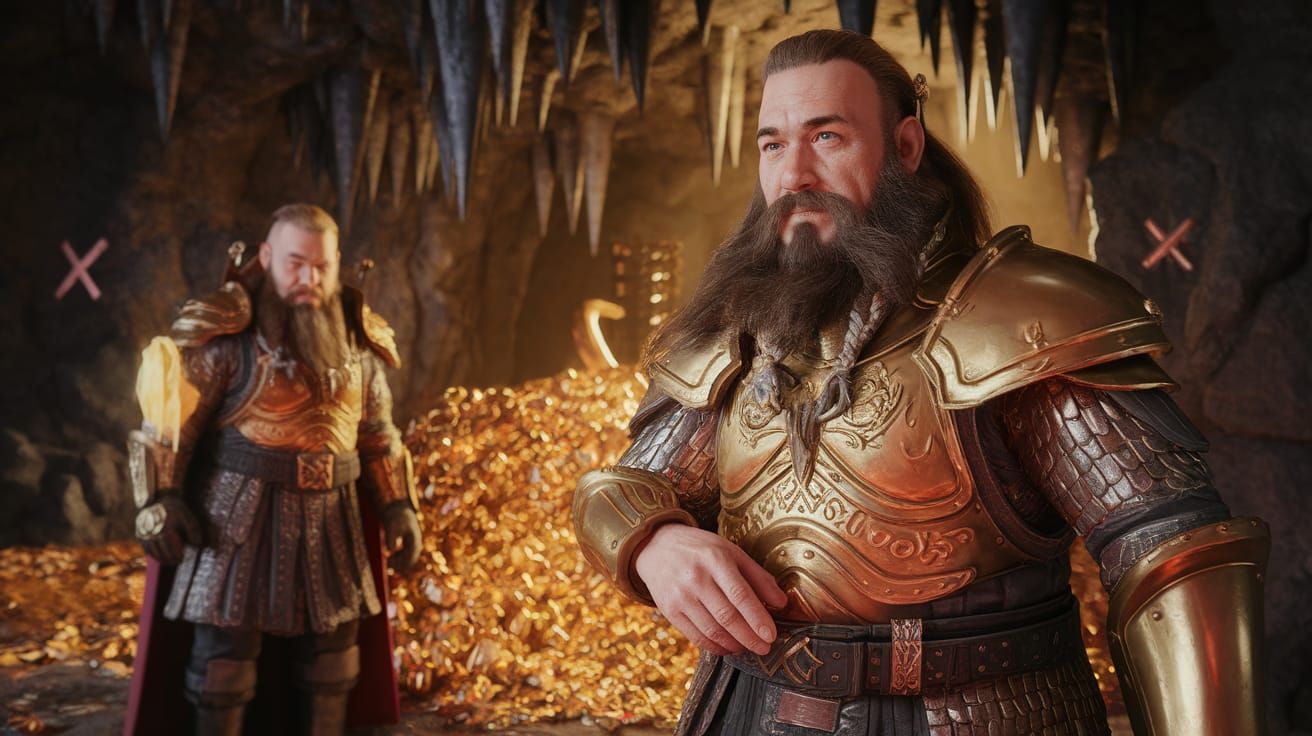 Armored Dwarves Guard Treasure in Mysterious Cave