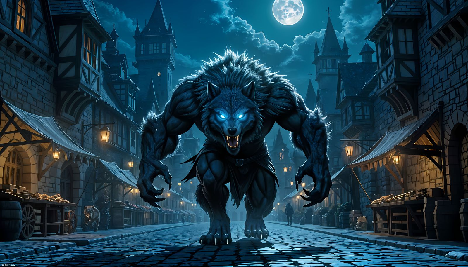 White Werewolf Hunts Prey in Medieval City