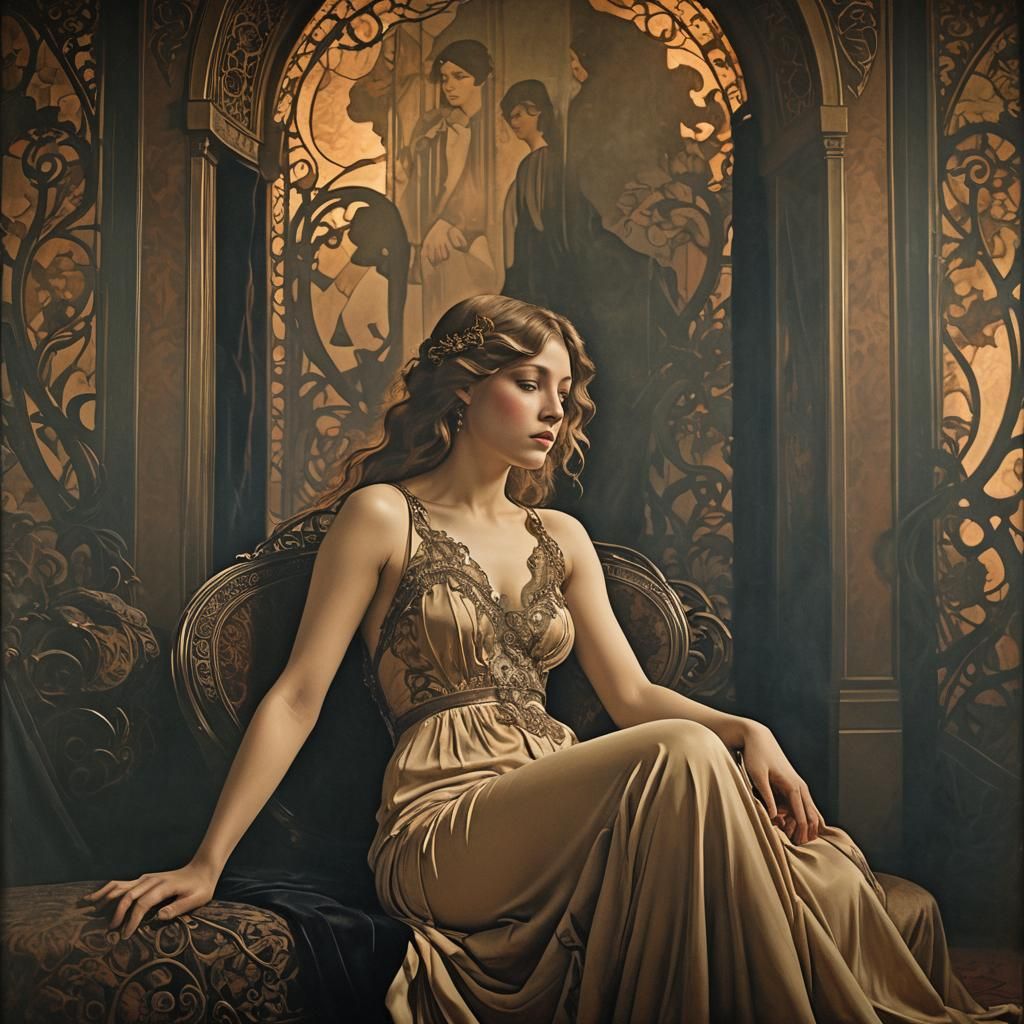 Art Nouveau Nude in Lavish Interior