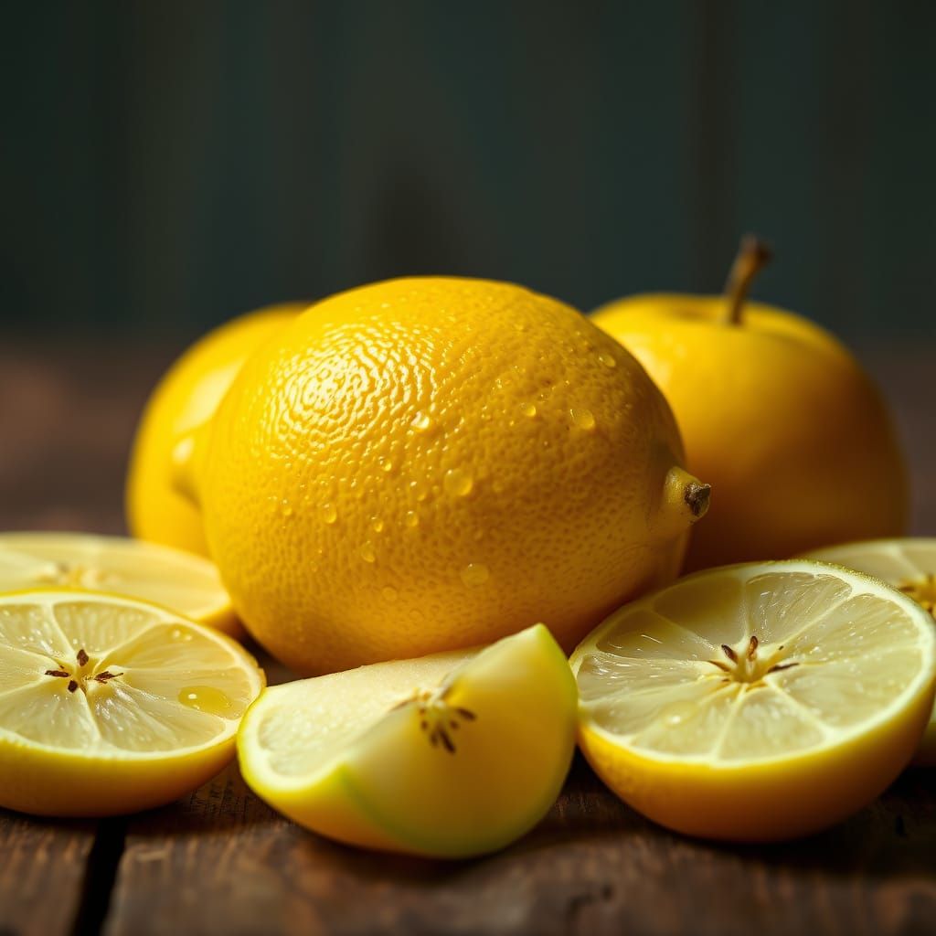 Vibrant Still Life of Fresh Lemons and Apples