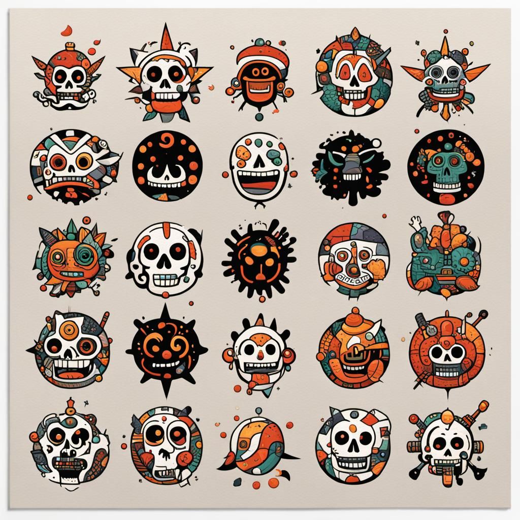 Colorful Cartoon Skulls Illustration