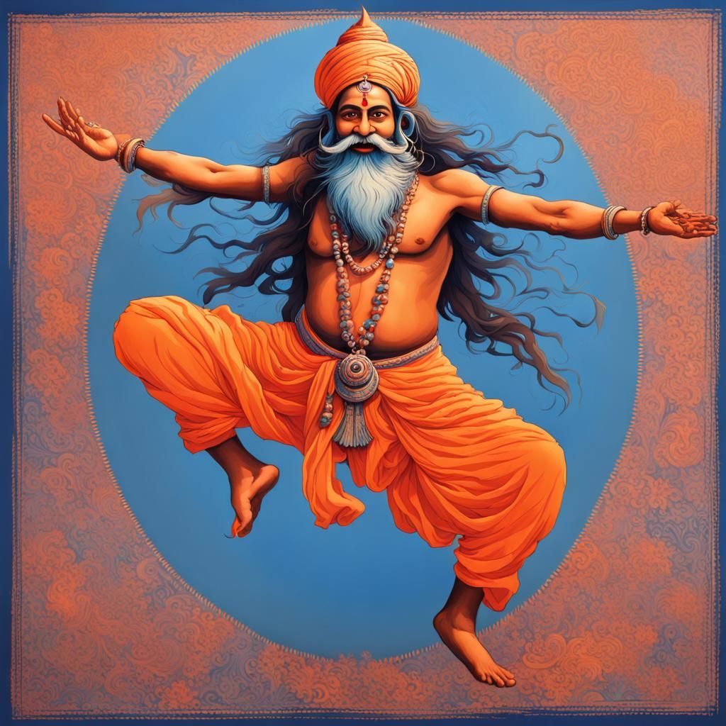 Dancing Sadhu with Vibrant Colors