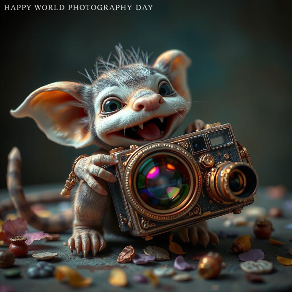 Joyful Creature with Ornate Camera: A Whimsical Photo