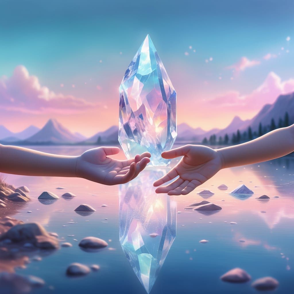 Transparent Crystal Children in Dreamlike Landscape