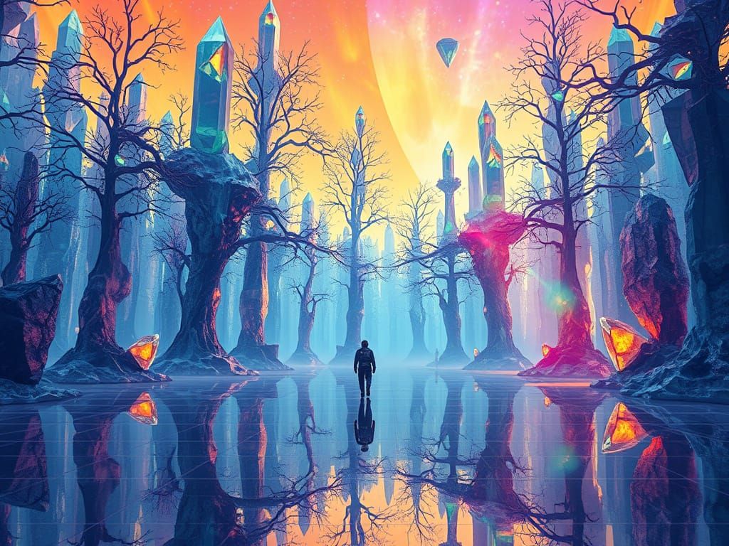 Ethereal Crystal Forest in Vibrant Hues