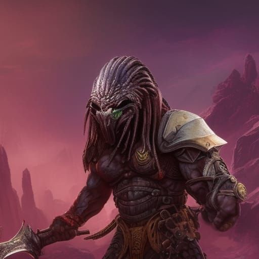 Predator Warrior with Sword in Detailed Matte Painting