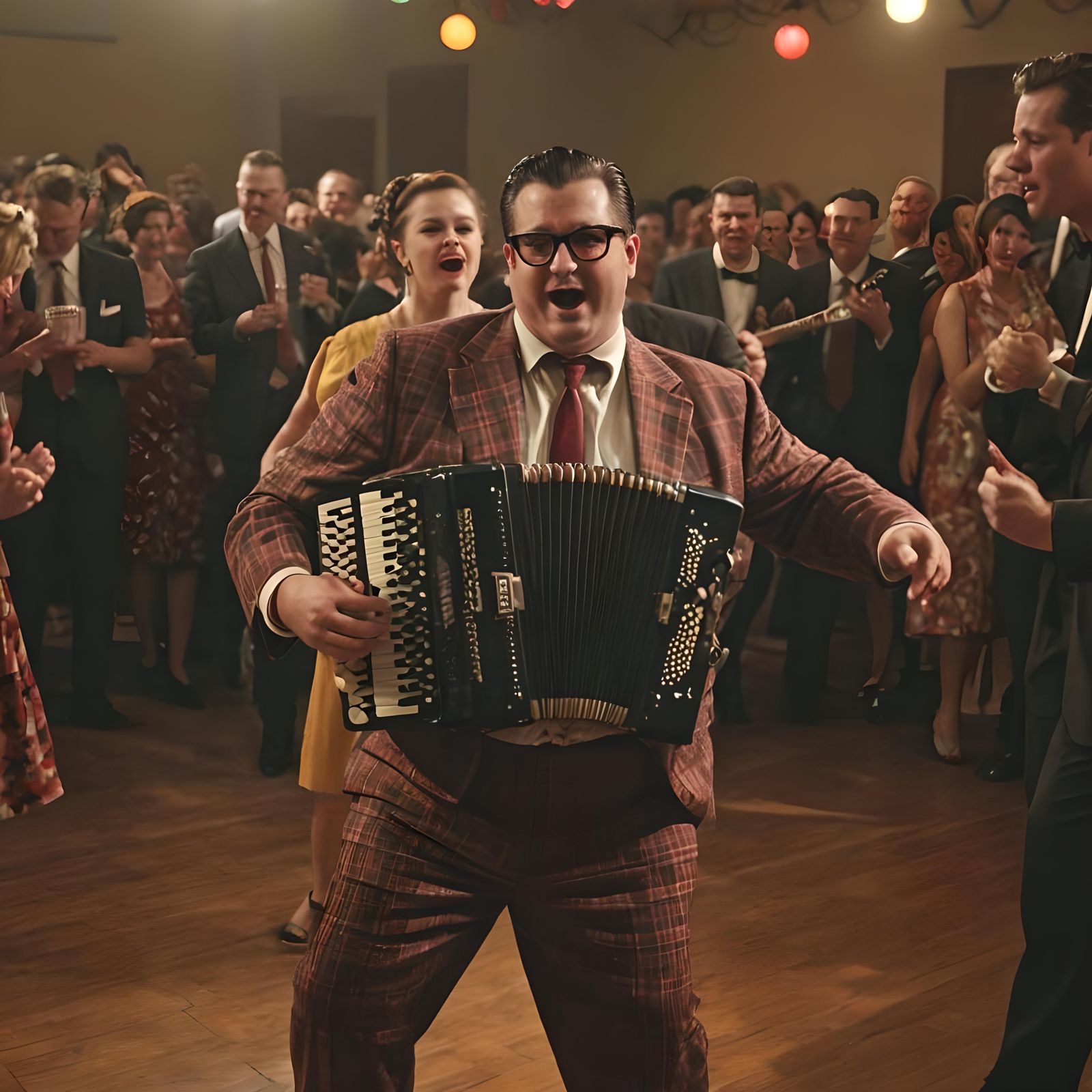 1950s Man Playing Accordion on Stage