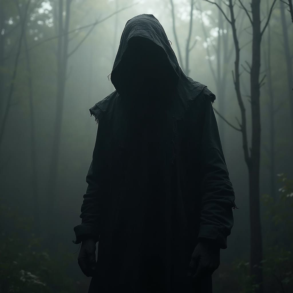 Shadow Figure in Shroud: Dark Fantasy Illustration