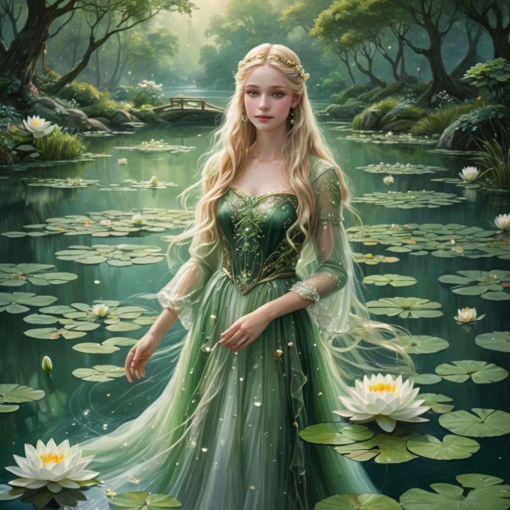 Ethereal Fairy in Emerald Lake: Hyperrealistic Fantasy
