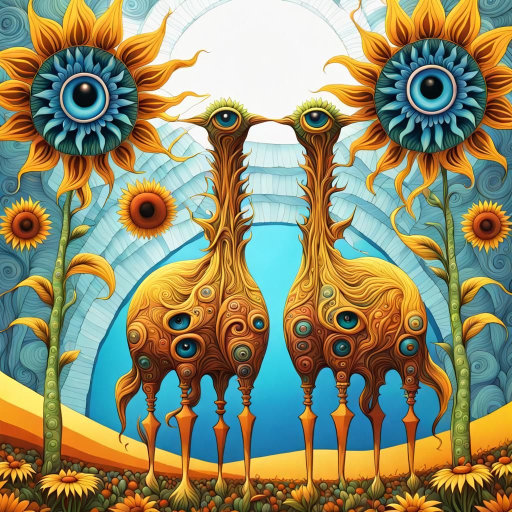 Neo-Primitivism: Magical Sunflowers in Prairie