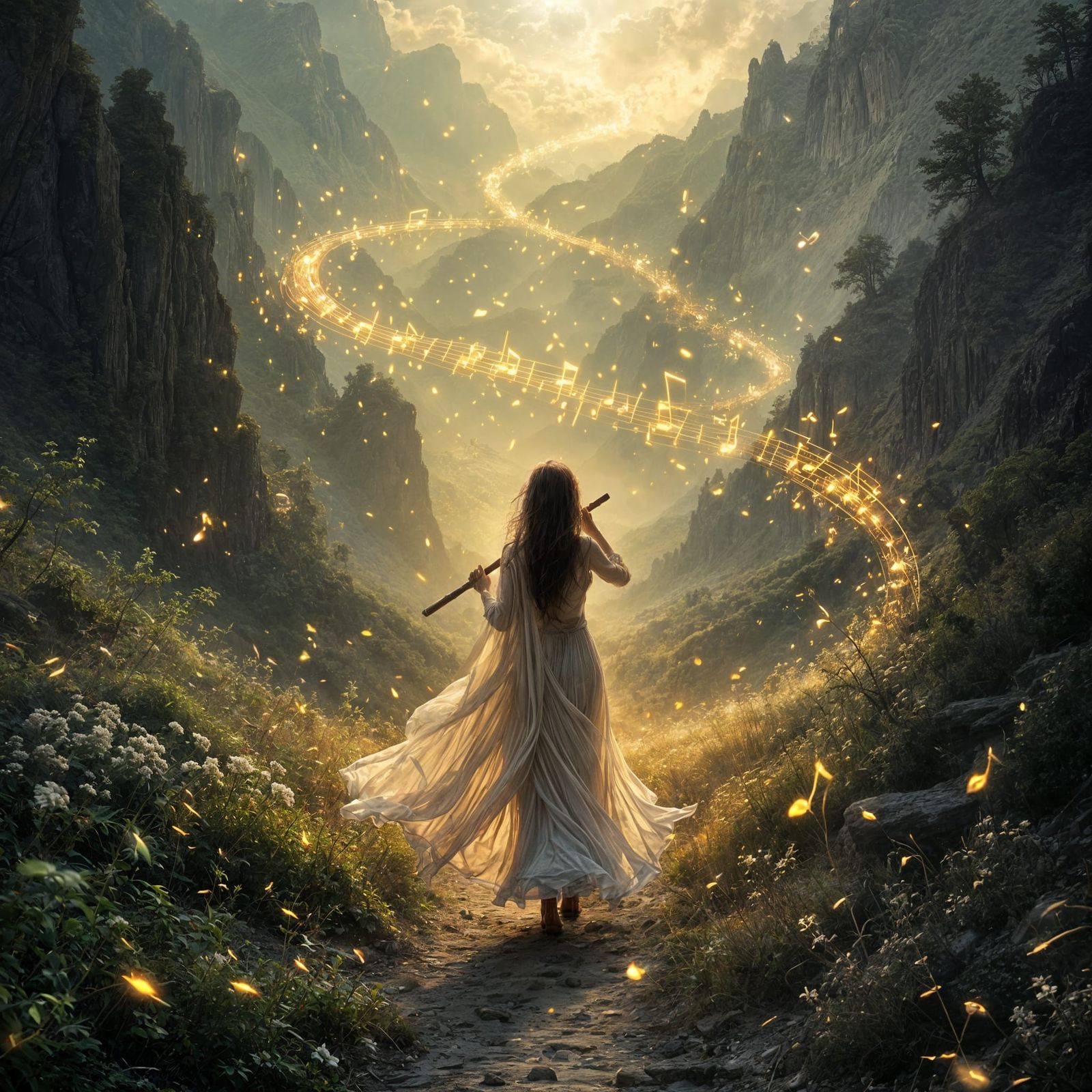 Bard's Valley Serenade in Fantasy Illustration Style