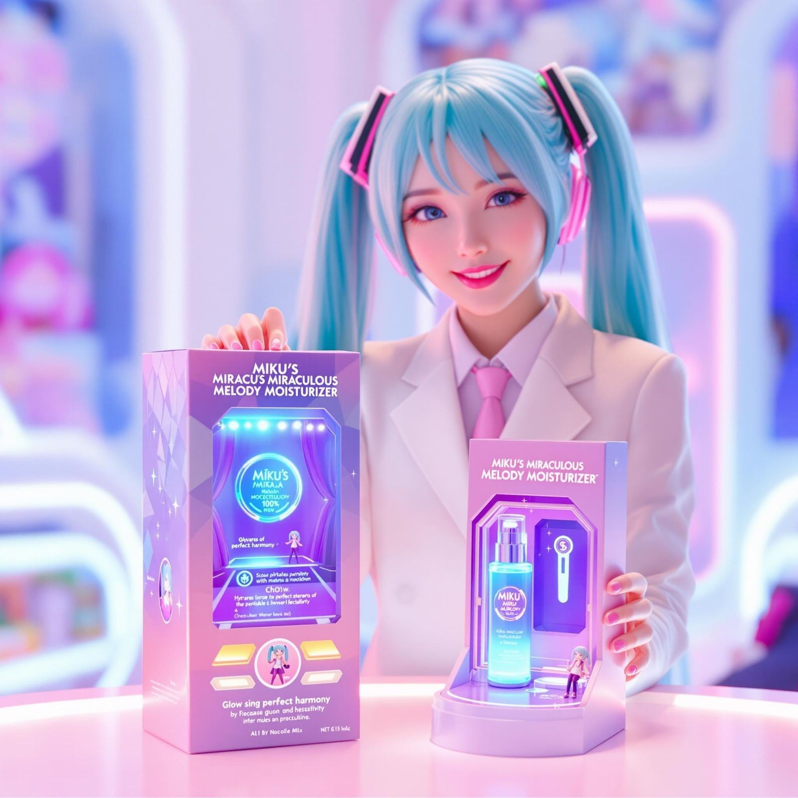 Hatsune Miku Showcases Futuristic Moisturizer in Vibrant Sal...