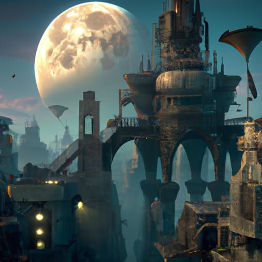Dramatic Moon Over City Concept Art