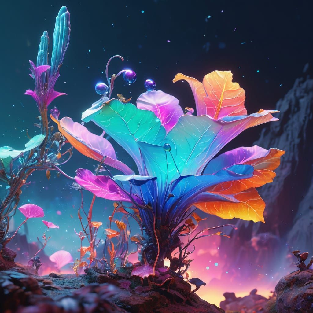 Luminous Fantasy Plant in Vibrant, Dreamlike Landscape