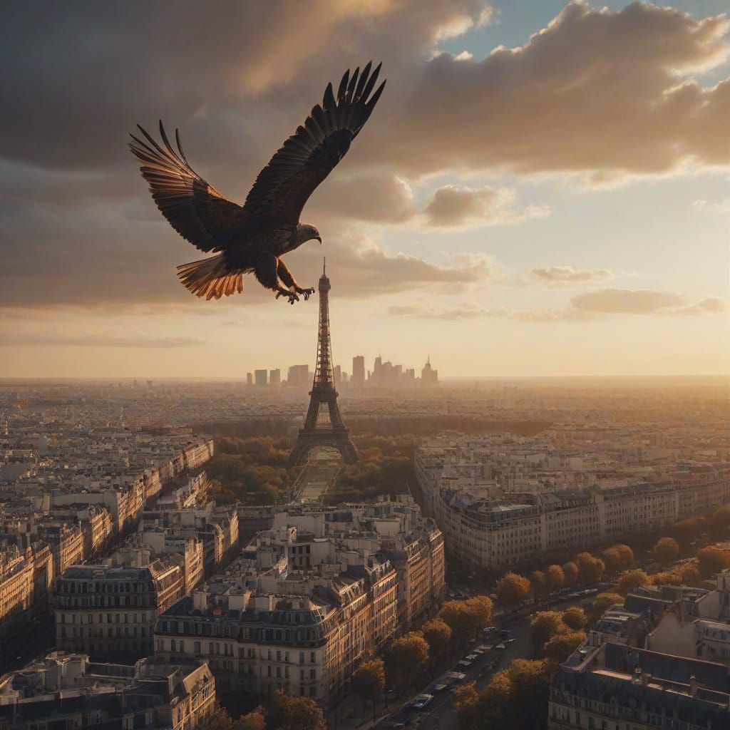 Paris Sunset: Eiffel Tower Bird's-Eye Cinematic View
