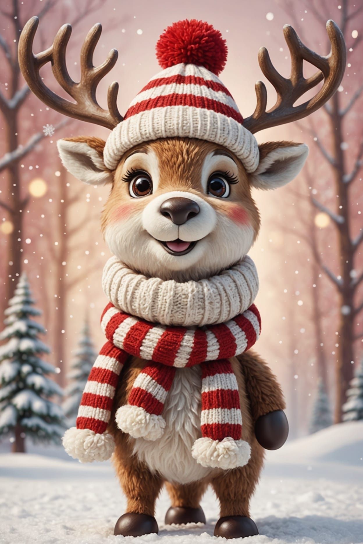 Cute Reindeer Character in Festive Winter Scene