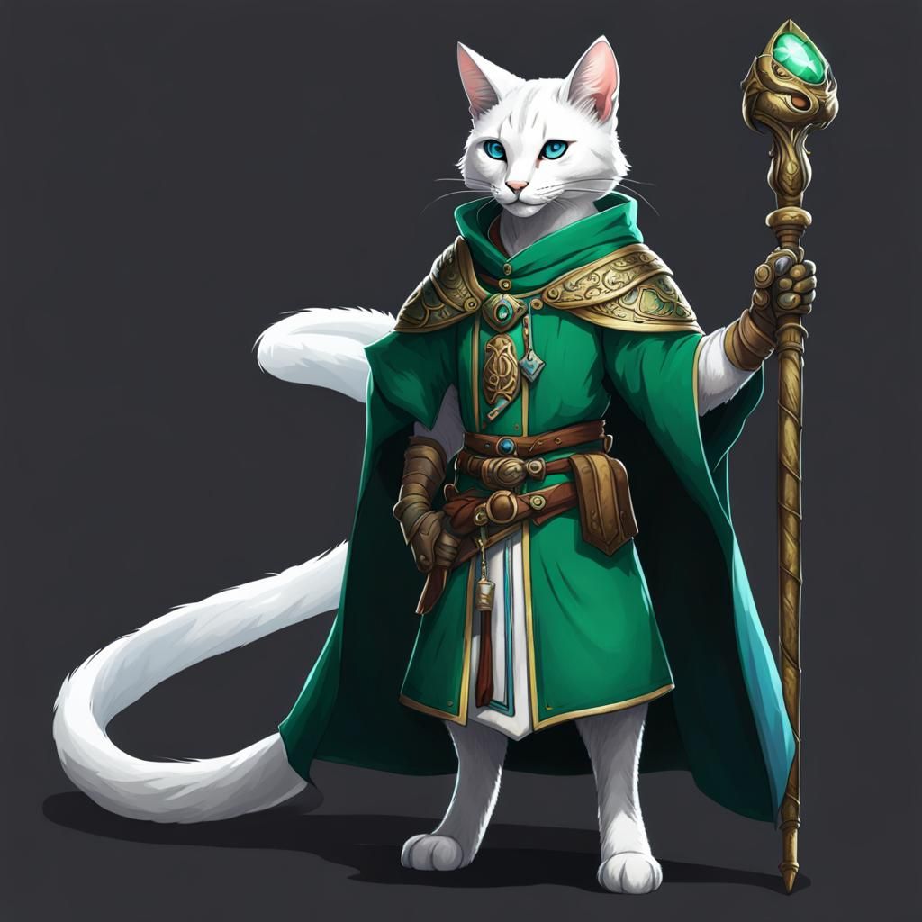White Tabaxi Cleric with Snake Staff