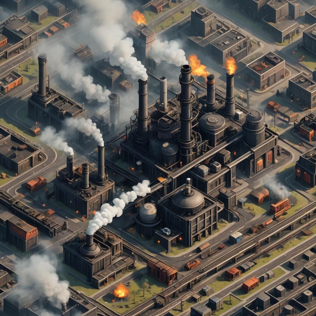 Isometric Industrial RPG Game Level in Digital Art