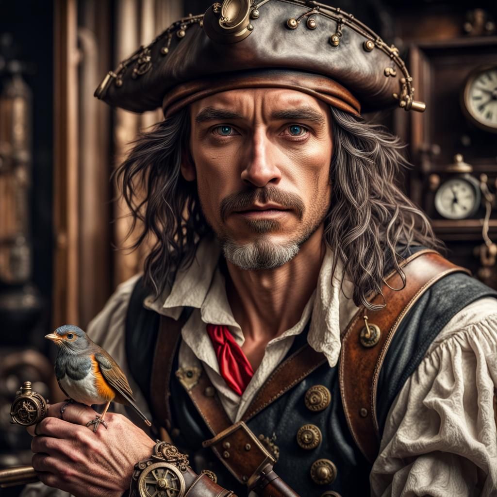 Steampunk Robinson Crusoe in Hyperrealistic Detail