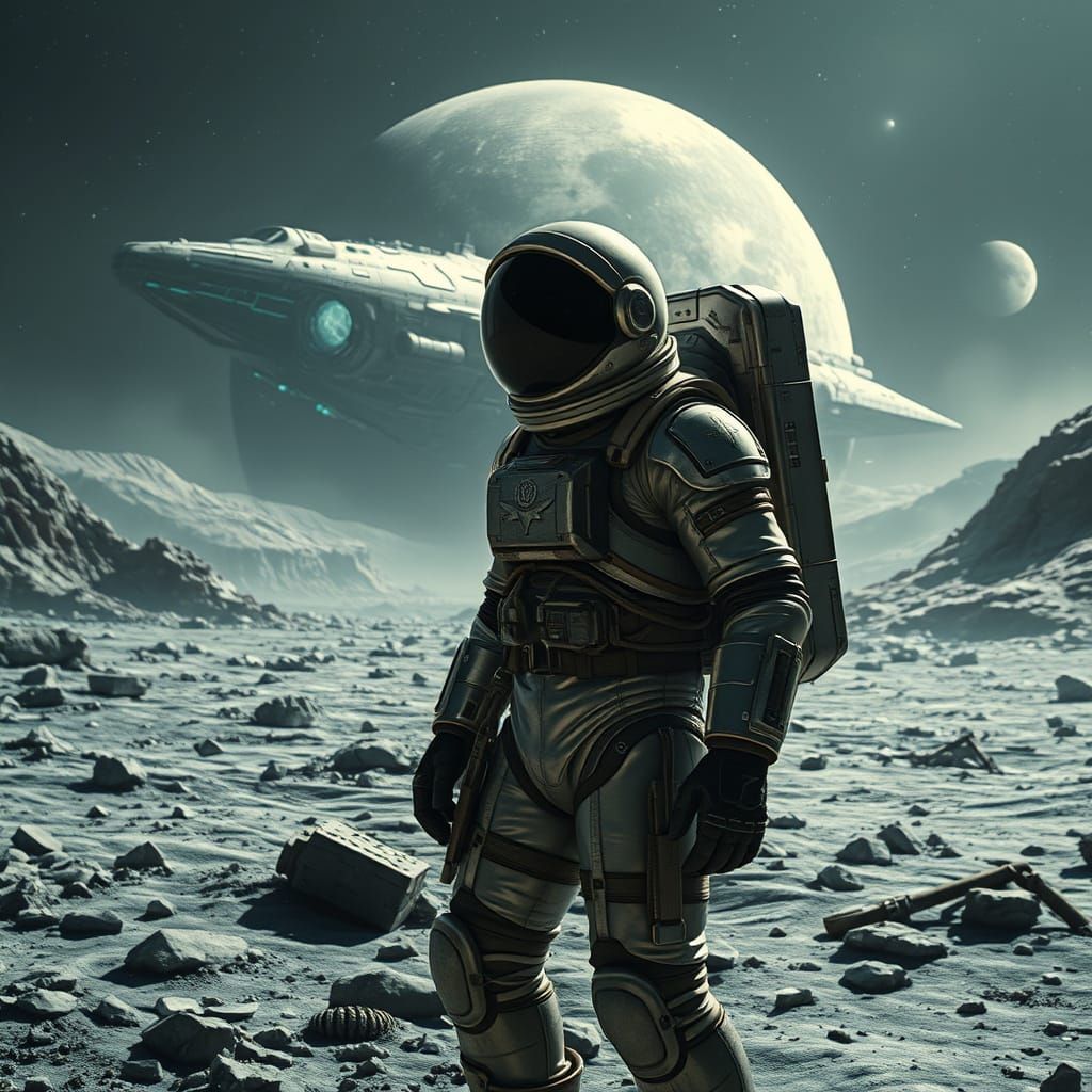 Moonbound Warrior in Futuristic Lunar Landscape