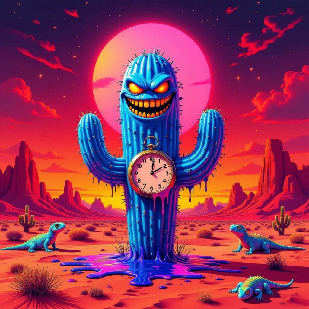 Surreal Desert Landscape with Grinning Sun