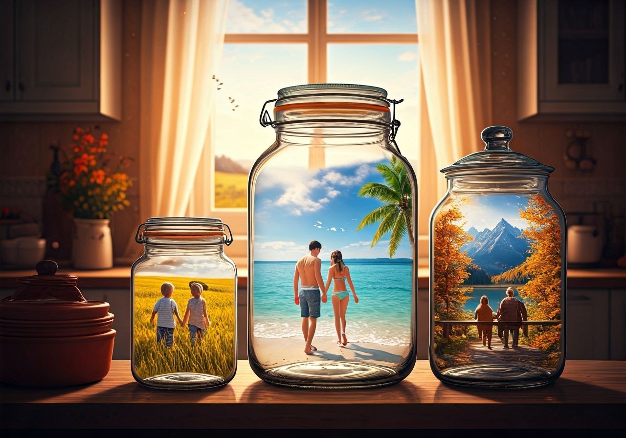 Life's Stages Captured in Jar: Cozy Kitchen Scene