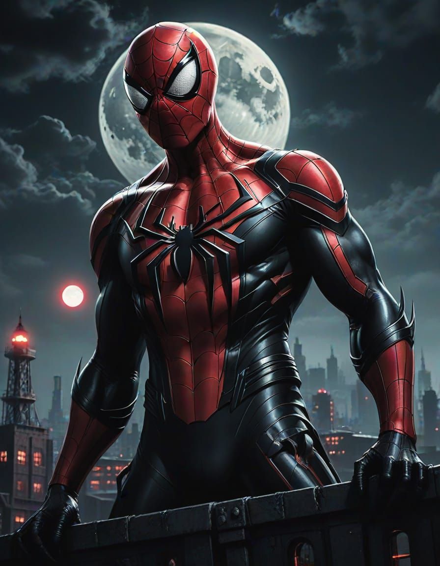 Grim Dark Spider-Man Slices Through Industrial Cityscape