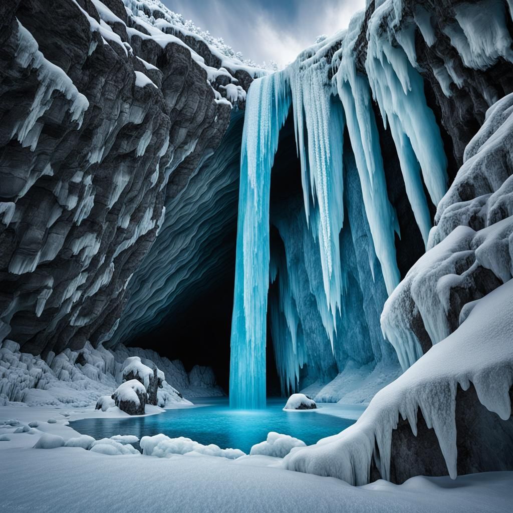 Frozen Waterfall in Blue Ice Cave