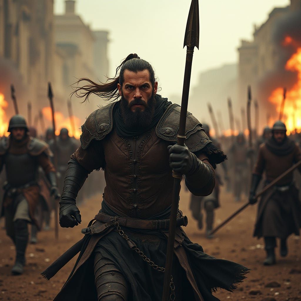 Epic Battle Scene: Aiel Warrior Charges into Shadowspawn