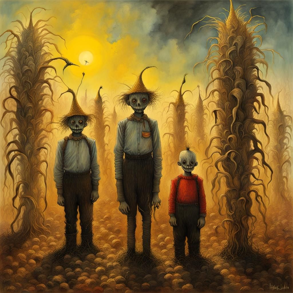 Children of the Corn: Gouache and Watercolor Masterpiece