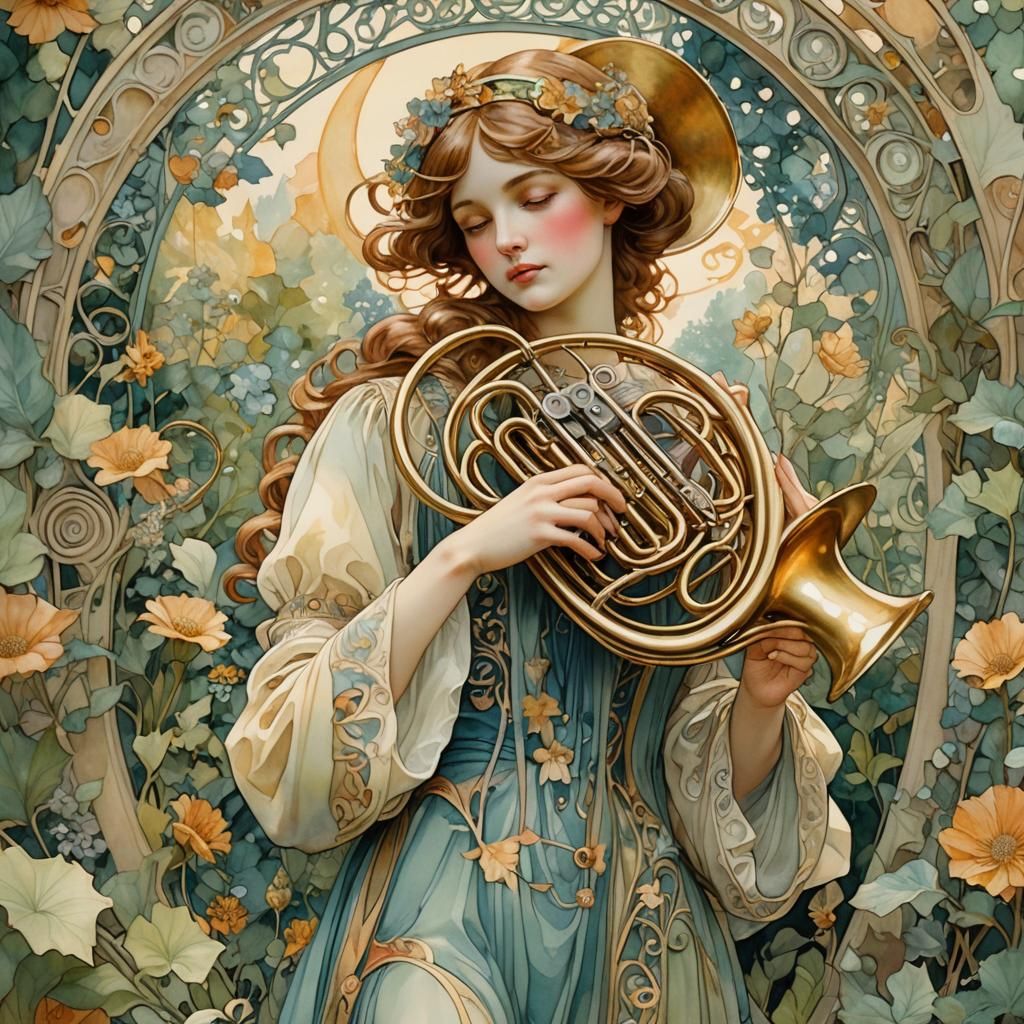 Art Nouveau Humanoid with French Horn Head