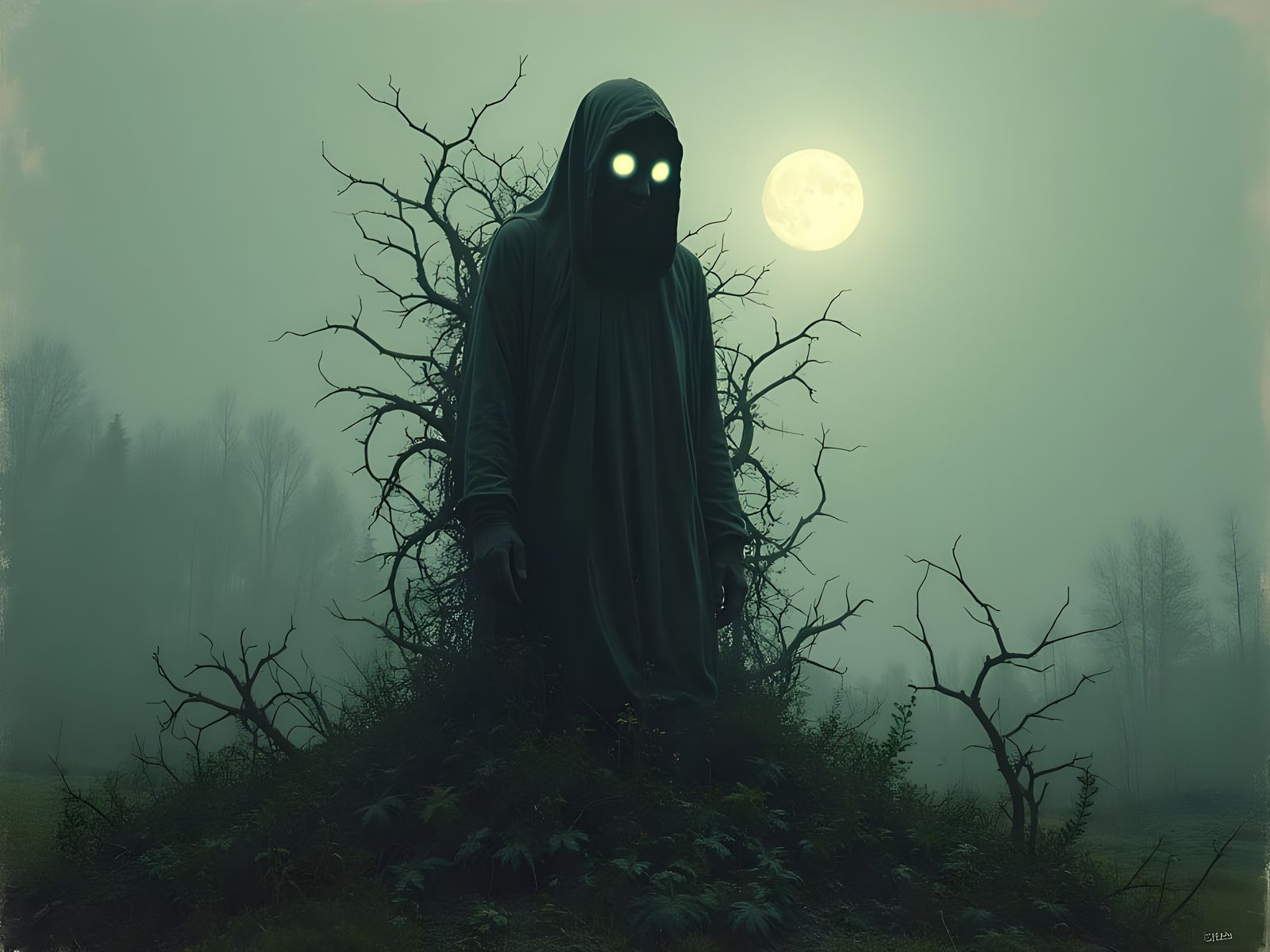 Eerie Spectral Figure Rises in Overgrown Garden