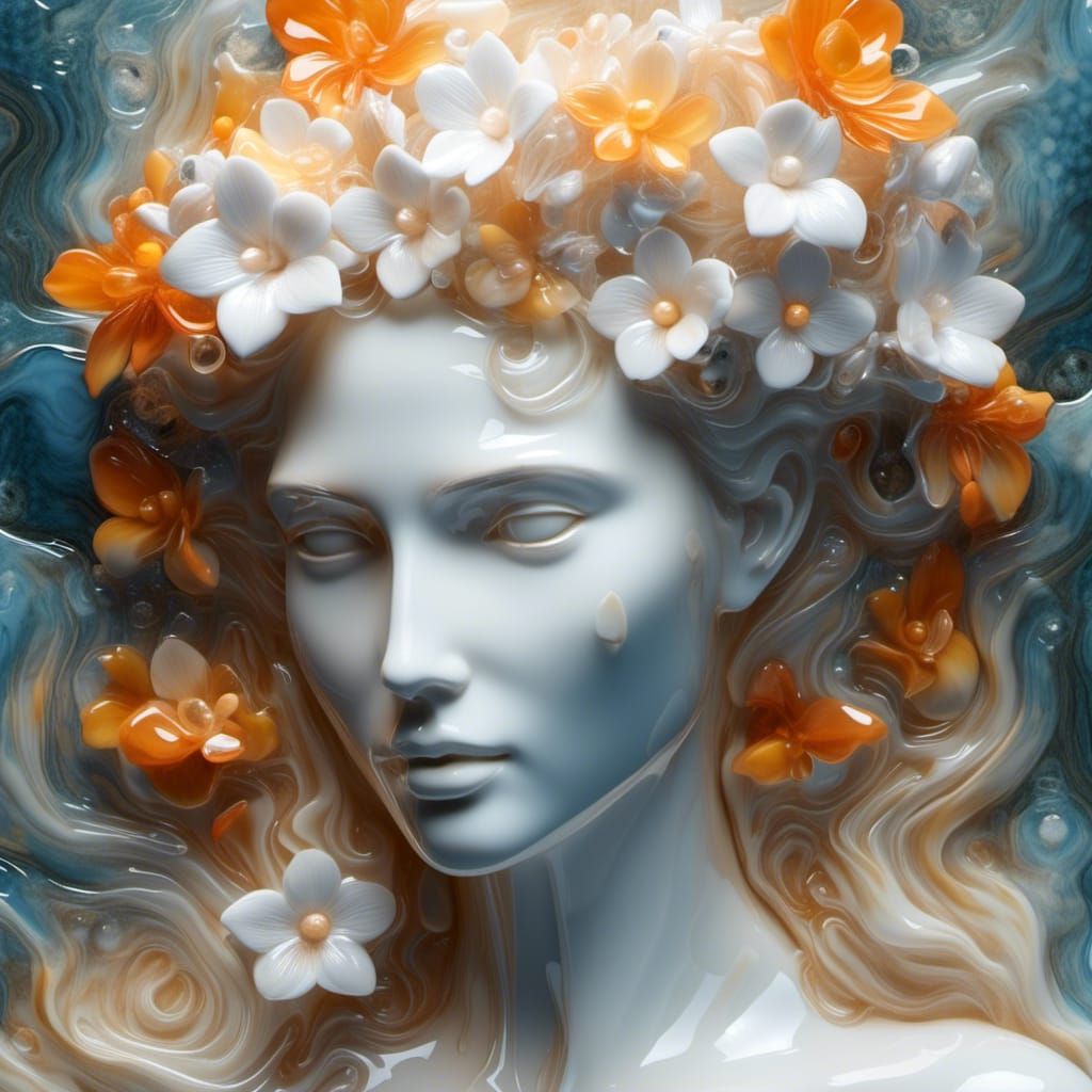 Orchid and Polished Stone Flower Arrangement