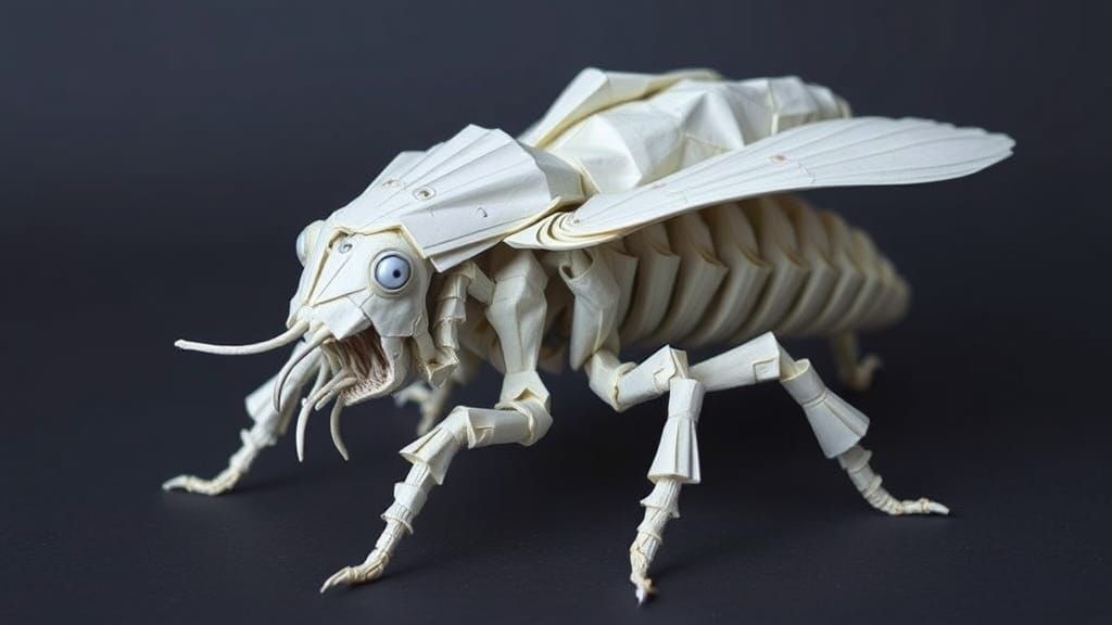 Intricate Origami Insectoid with Biomechanical Flair