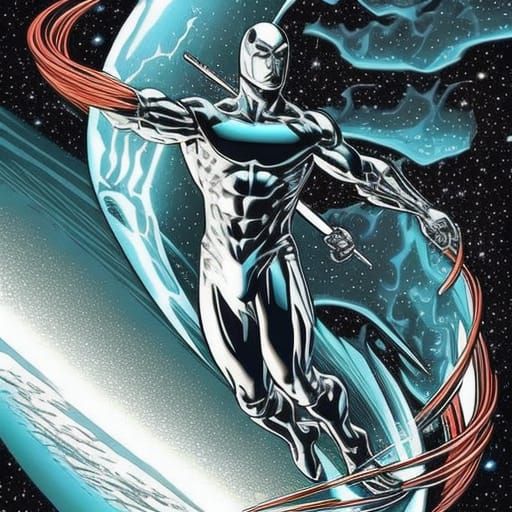 Silver Surfer Soaring Through Deep Space