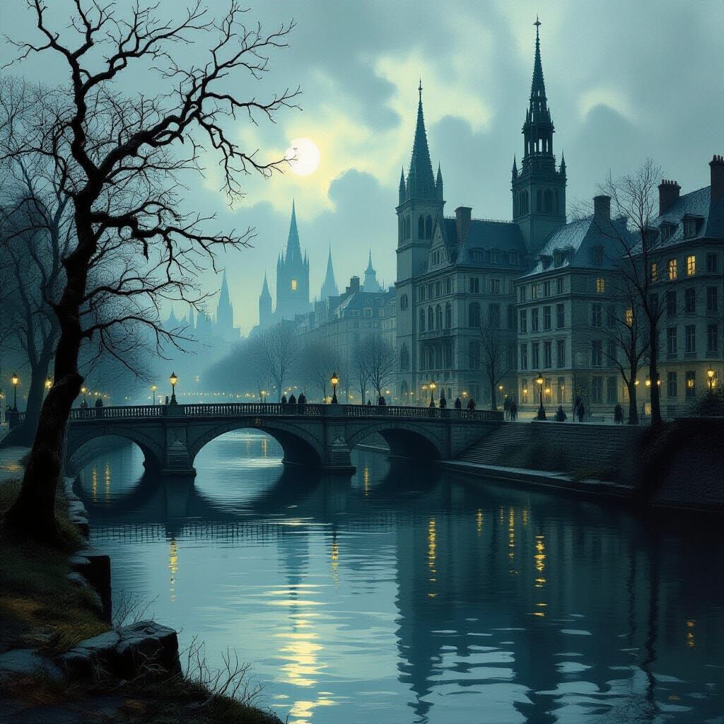 Decadent City Park in Gustave Doré Horror Style