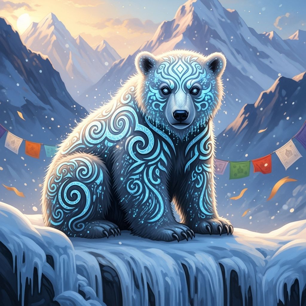 Snow Bear Cub in Art Nouveau Style