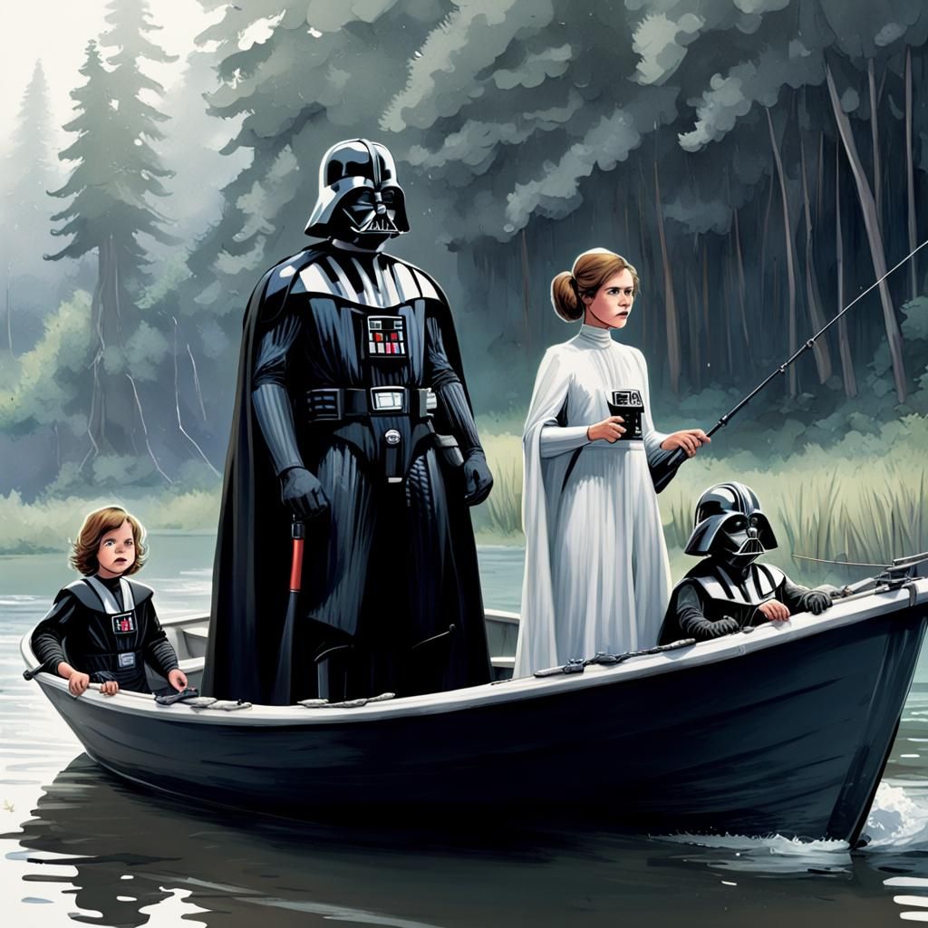 Darth Vader, Leia, and Luke Fishing