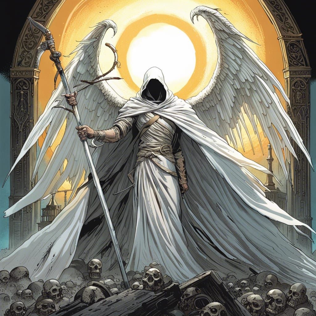 Fallen Angel with Scythe in Gothic Comic Art