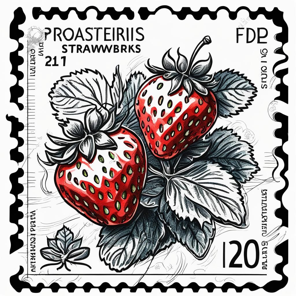Strawberry Postage Stamp Sketch Illustration
