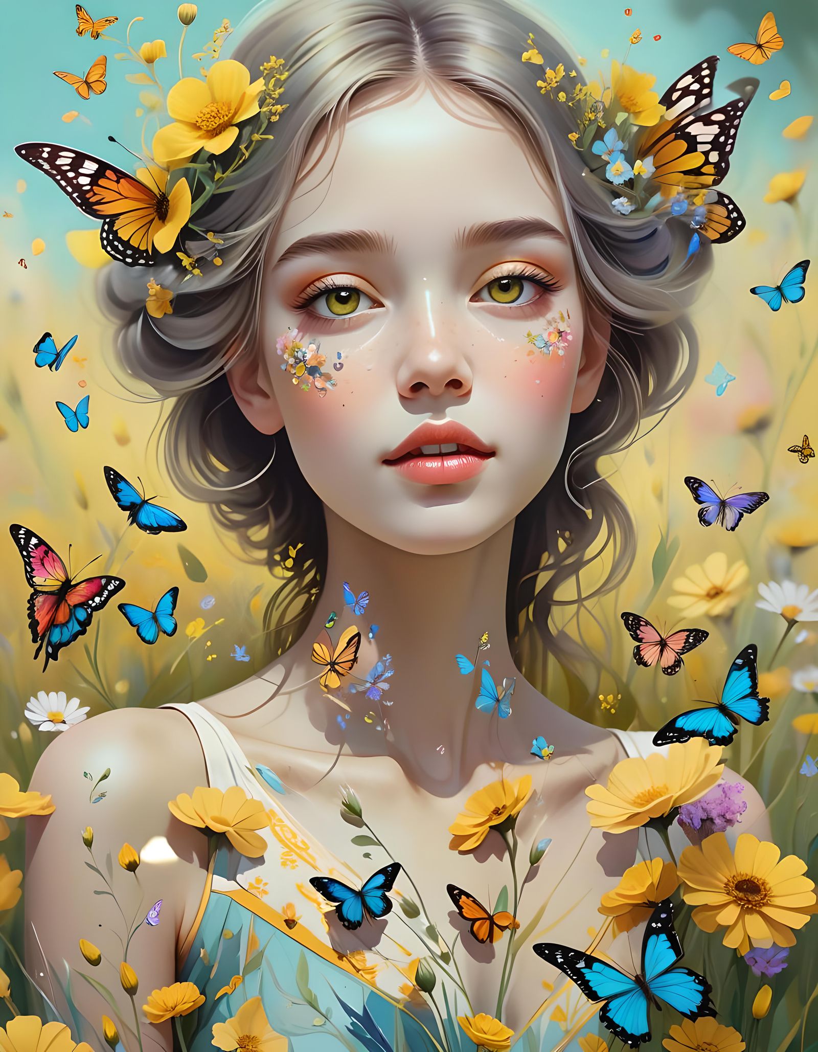 Woman with Flowers: Digital Art Portrait