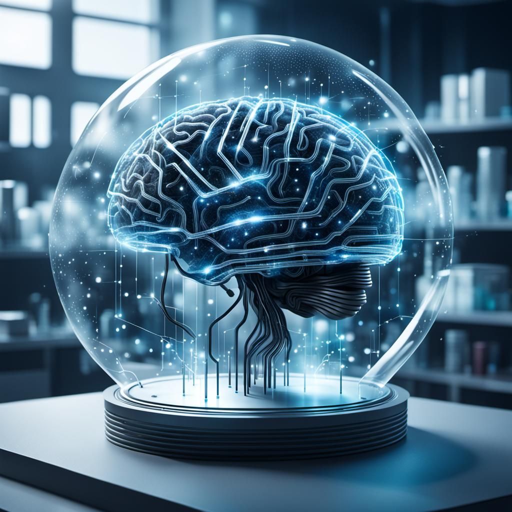 Cybernetic Brain in Futuristic Lab
