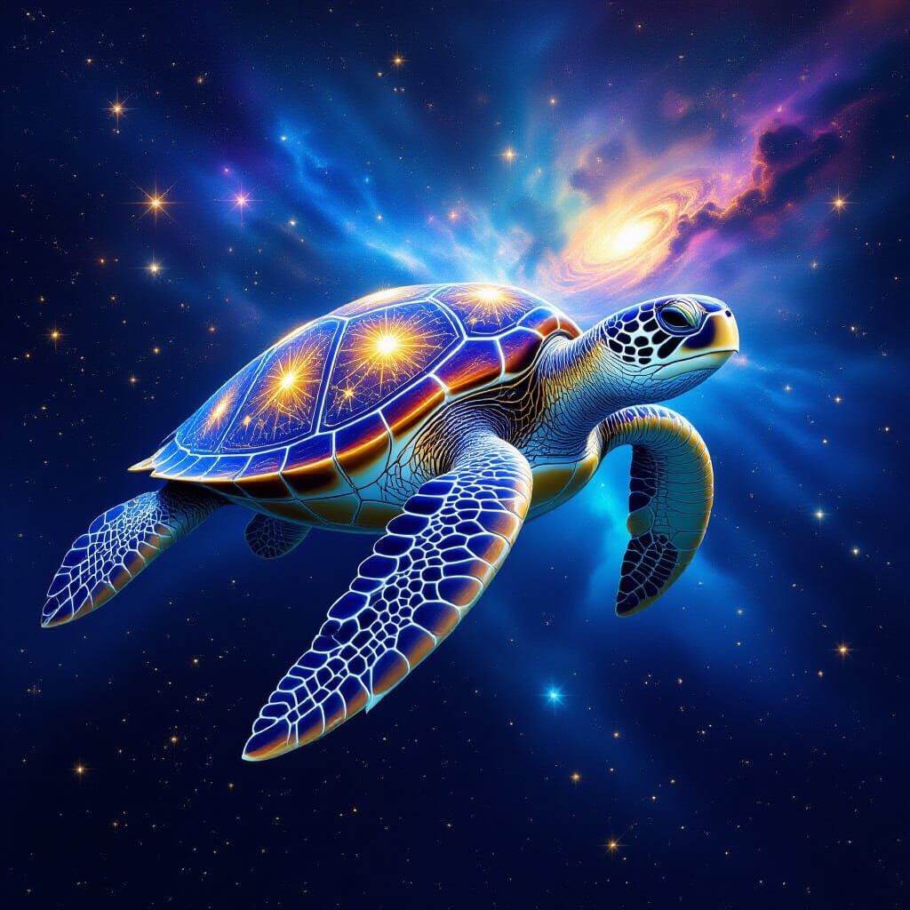 Ancient Celestial Sea Turtle in Cosmic Nebula