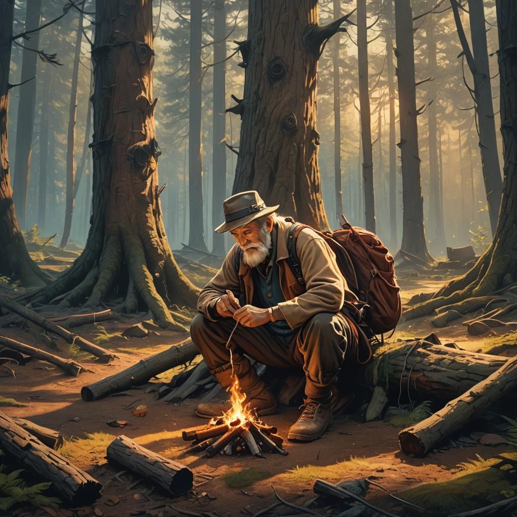 Man Makes Fire with Feet in Mystic Forest