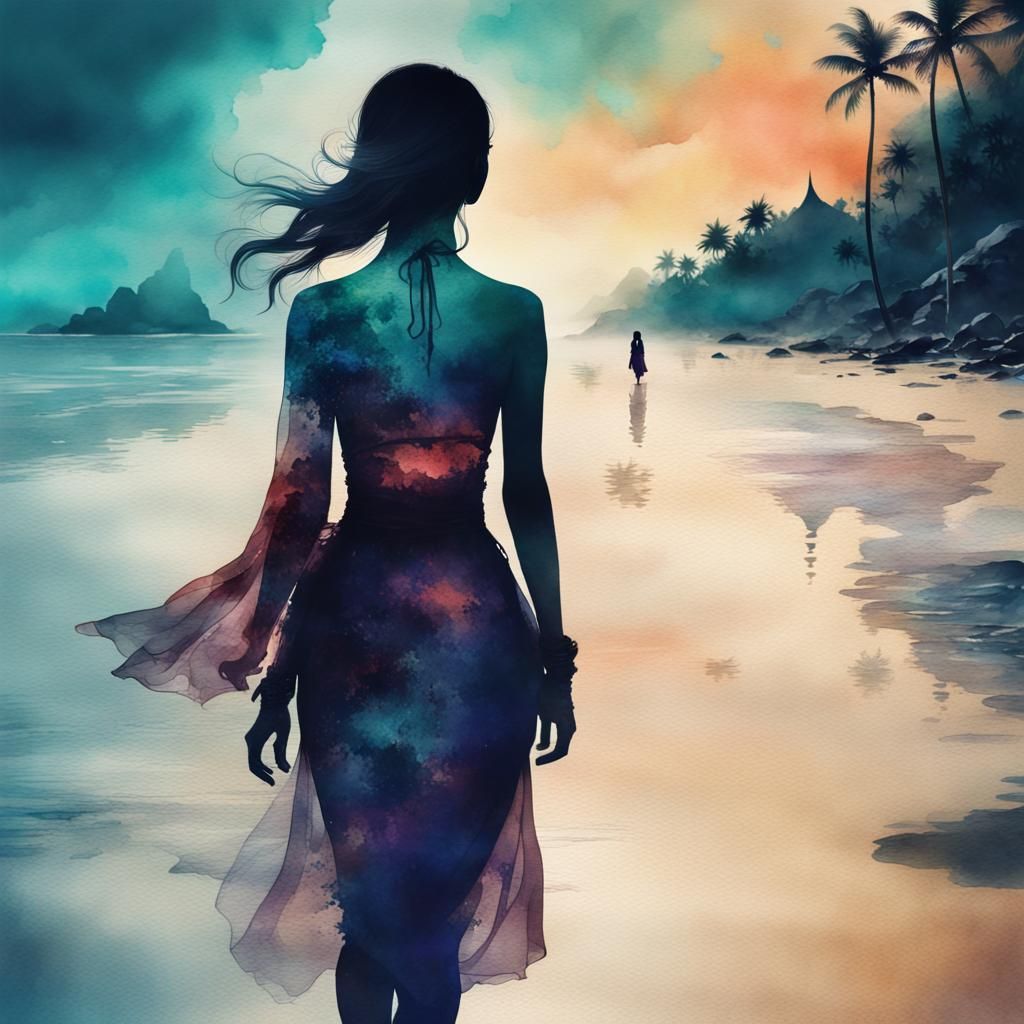 Fantasy Watercolor: Thai Woman on a Beach