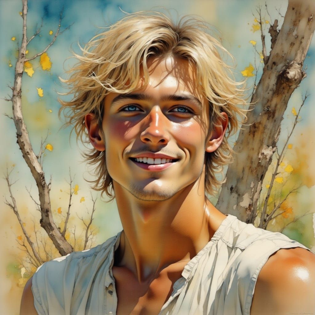 Smiling Man in Art Nouveau Style