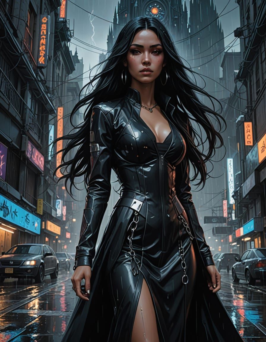 Dominican Woman Summons Storm in Cyberpunk City