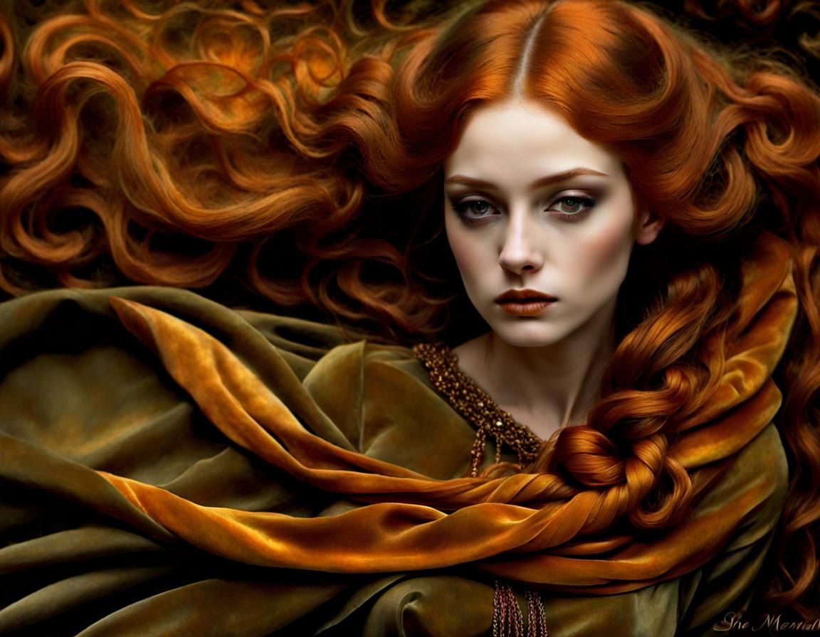 Terracotta Haired Woman Portrait in Dark Magic Style