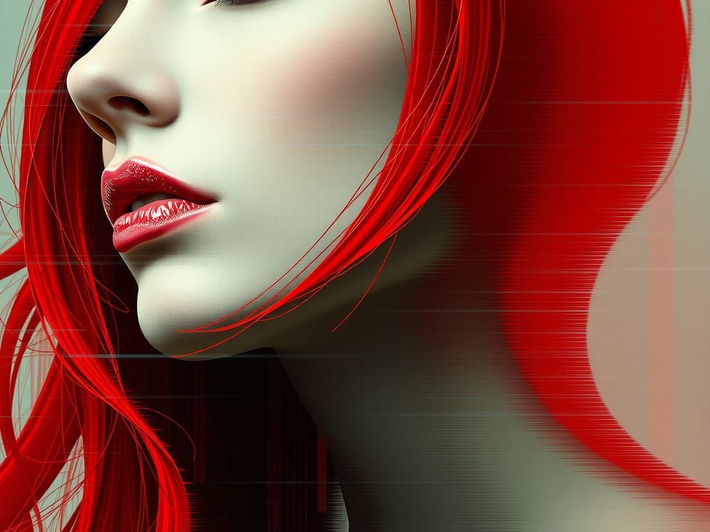 Glitch Art Portrait of Redhead Woman