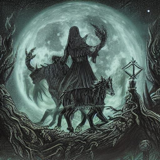 Three Norns in a Mystical Forest with Runes